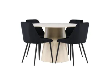 Lanzo Spisegruppe 120 cm Rund med 4 Night stoler - Whitewash/Sort - Møbler - Bord - Spisegruppe
