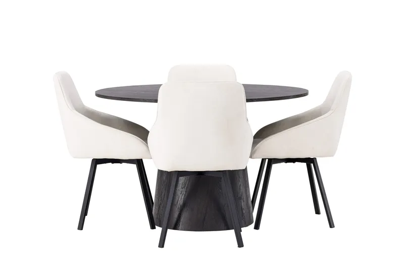 Lanzo Spisegruppe 120 cm Rund med 4 Rosie Stoler, Beige