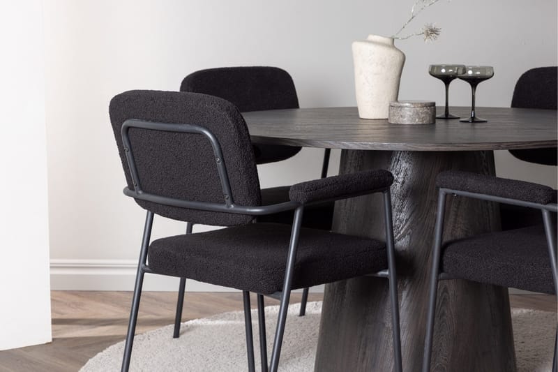 Lanzo Spisegruppe 120 cm Rund med 4 Yesterday Stoler - Sort - Møbler - Bord - Spisegruppe