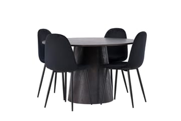 Lanzo Spisegruppe 120 cm Rund med 4 Polar Stoler - Sort - Møbler - Bord - Spisegruppe