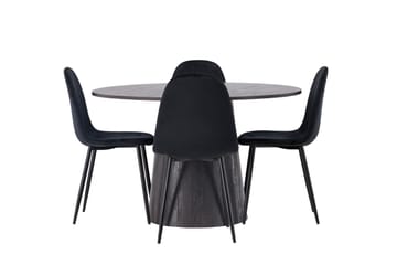 Lanzo Spisegruppe 120 cm Rund med 4 Polar Stoler - Sort - Møbler - Bord - Spisegruppe