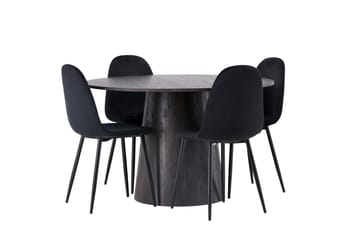 Lanzo Spisegruppe 120 cm Rund med 4 Polar Stoler - Sort - Møbler - Bord - Spisegruppe