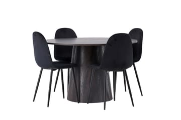 Lanzo Spisegruppe 120 cm Rund med 4 Polar Stoler - Sort - Møbler - Bord - Spisegruppe