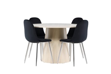 Lanzo Spisegruppe 120 cm Rund med 4 Polar stoler - Whitewash/Sort - Møbler - Bord - Spisegruppe