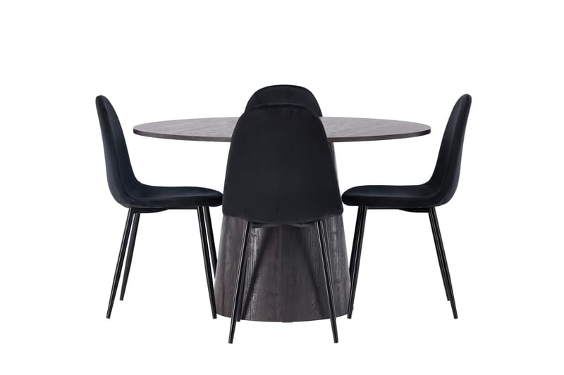 Lanzo Spisegruppe 120 cm Rund med 4 Polar Stoler - Sort - Møbler - Bord - Spisegruppe