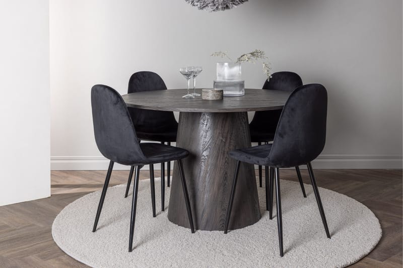 Lanzo Spisegruppe 120 cm Rund med 4 Polar Stoler - Sort - Møbler - Bord - Spisegruppe