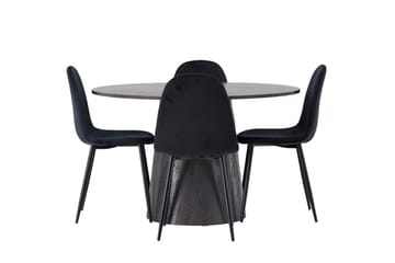 Lanzo Spisegruppe 120 cm Rund med 4 Polar Stoler - Sort - Møbler - Bord - Spisegruppe