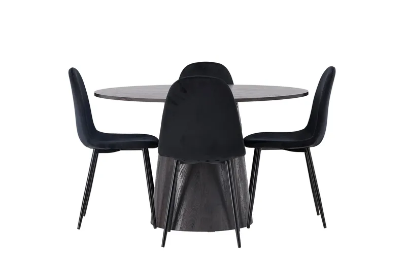 Lanzo Spisegruppe 120 cm Rund med 4 Polar Stoler - Sort - Møbler - Bord - Spisegruppe
