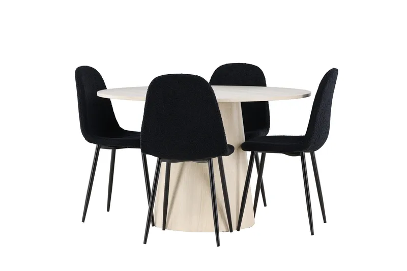 Lanzo Spisegruppe 120 cm Rund med 4 Polar stoler, Whitewash/Sort