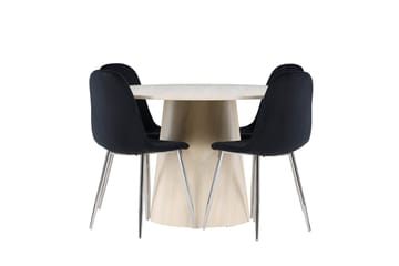 Lanzo Spisegruppe 120 cm Rund med 4 Polar stoler - Whitewash/Sort - Møbler - Bord - Spisegruppe