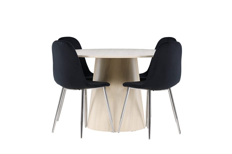 Lanzo Spisegruppe 120 cm Rund med 4 Polar stoler - Whitewash/Sort - Møbler - Bord - Spisegruppe