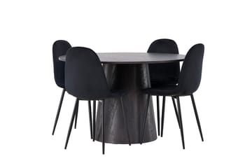 Lanzo Spisegruppe 120 cm Rund med 4 Polar Stoler - Sort - Møbler - Bord - Spisegruppe