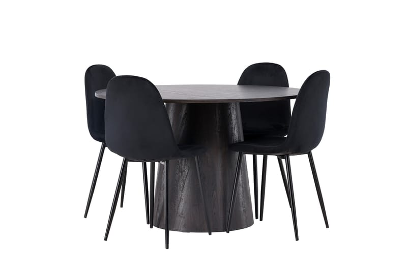 Lanzo Spisegruppe 120 cm Rund med 4 Polar Stoler - Sort - Møbler - Bord - Spisegruppe