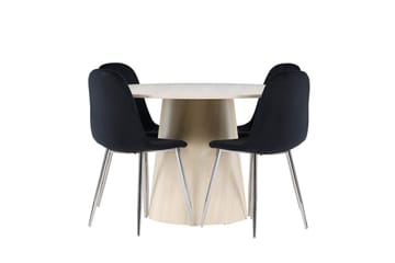 Lanzo Spisegruppe 120 cm Rund med 4 Polar stoler - Whitewash/Sort - Møbler - Bord - Spisegruppe
