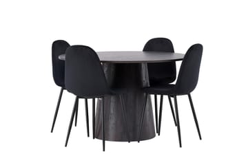 Lanzo Spisegruppe 120 cm Rund med 4 Polar Stoler - Sort - Møbler - Bord - Spisegruppe