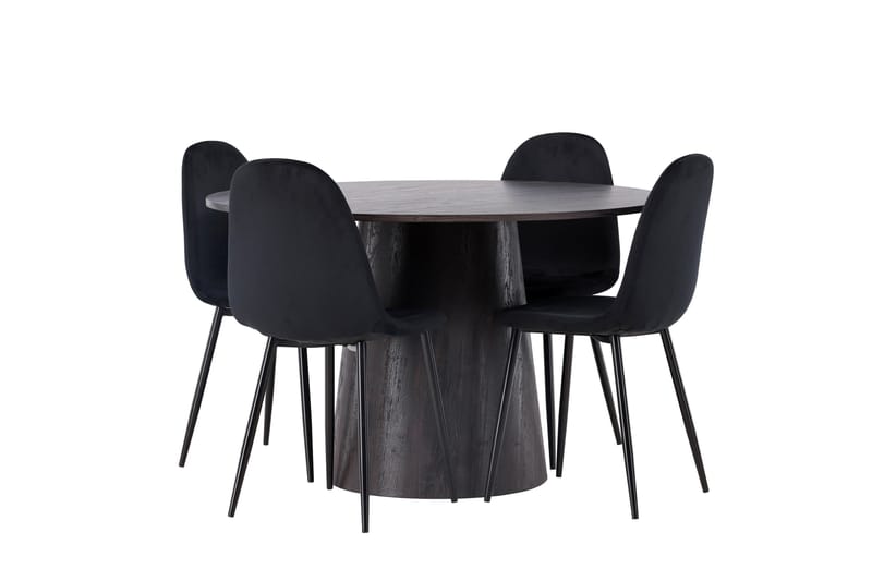 Lanzo Spisegruppe 120 cm Rund med 4 Polar Stoler - Sort - Møbler - Bord - Spisegruppe