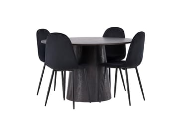 Lanzo Spisegruppe 120 cm Rund med 4 Polar Stoler - Sort - Møbler - Bord - Spisegruppe