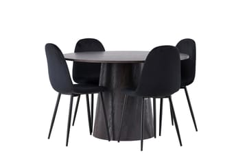 Lanzo Spisegruppe 120 cm Rund med 4 Polar Stoler - Sort - Møbler - Bord - Spisegruppe