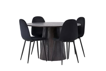 Lanzo Spisegruppe 120 cm Rund med 4 Polar Stoler - Sort - Møbler - Bord - Spisegruppe