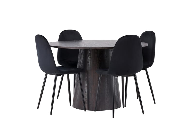 Lanzo Spisegruppe 120 cm Rund med 4 Polar Stoler - Sort - Møbler - Bord - Spisegruppe