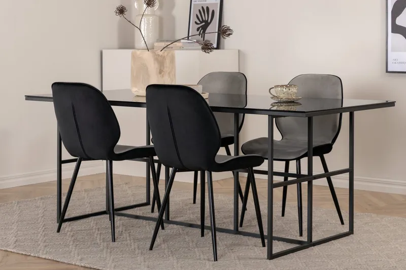 Leif Rektangulær Spisegruppe 200 cm med 4 Emma Spisestoler, lysegrå