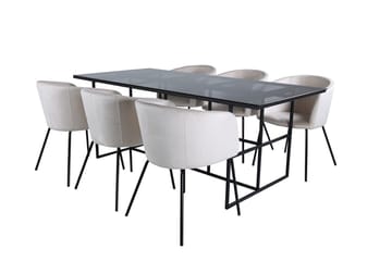 Leif spisebord 200 cm med 6 Berit armstoler i fløyel med armlener - Møbler - Bord - Spisegruppe