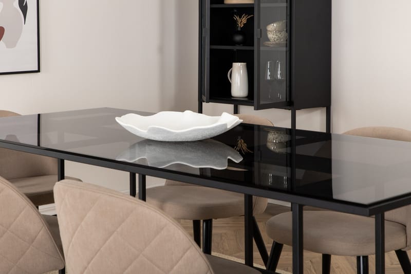 Leif Spisegruppe 200 cm Rektangulær med 6 Velvet Stoler - Beige - Møbler - Bord - Spisegruppe