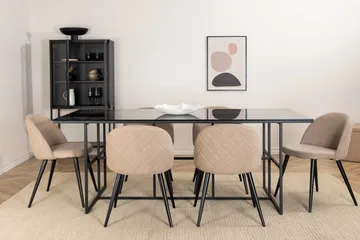 Leif Spisegruppe 200 cm Rektangulær med 6 Velvet Stoler - Beige - Møbler - Bord - Spisegruppe