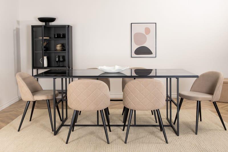 Leif Spisegruppe 200 cm Rektangulær med 6 Velvet Stoler - Beige - Møbler - Bord - Spisegruppe