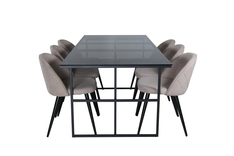 Leif Spisegruppe 200 cm Rektangulær med 6 Velvet Stoler, Beige