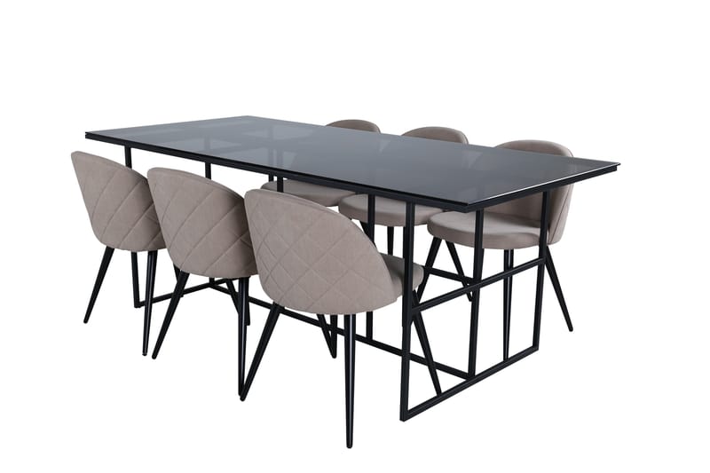 Leif Spisegruppe 200 cm Rektangulær med 6 Velvet Stoler - Beige - Møbler - Bord - Spisegruppe