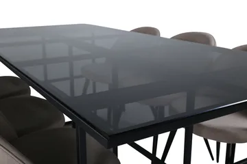 Leif Spisegruppe 200 cm Rektangulær med 6 Velvet Stoler - Beige - Møbler - Bord - Spisegruppe