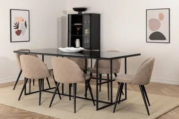 Leif Spisegruppe 200 cm Rektangulær med 6 Velvet Stoler - Beige - Møbler - Bord - Spisegruppe