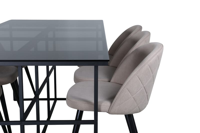 Leif Spisegruppe 200 cm Rektangulær med 6 Velvet Stoler - Beige - Møbler - Bord - Spisegruppe
