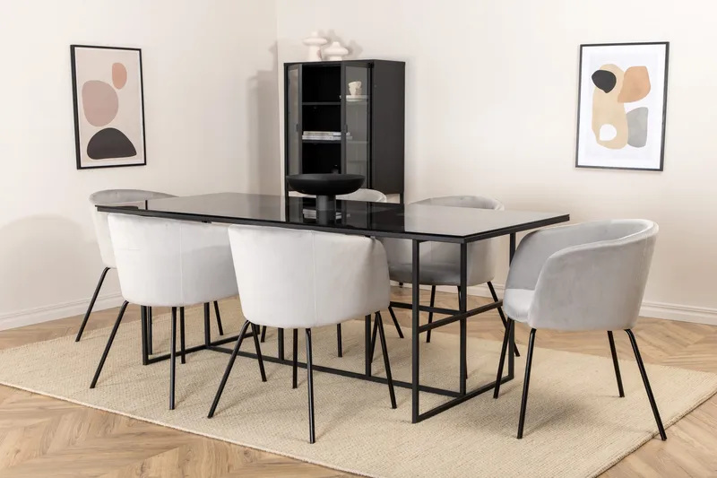 Leifa spisegruppe 200 cm inkl. 6 Berita stoler - Svart/Grå - Møbler - Bord - Spisegruppe