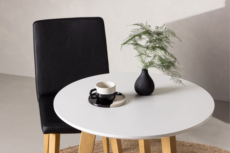 Leonora Lite Rundt Spisebord 65 cm med Tre- og Eketreutseende - Hvit - Møbler - Bord - Spisebord & kjøkkenbord
