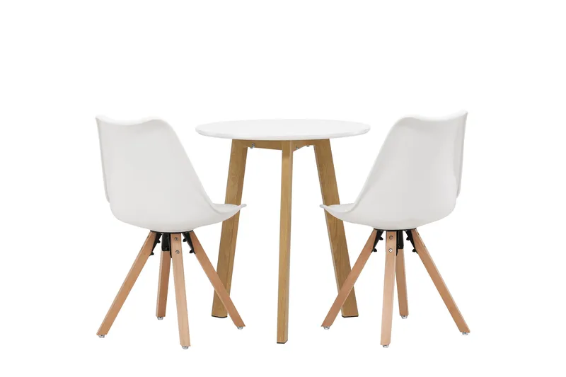 Leonora Spisegruppe 65 cm Rund med 2 Zeno Stoler - Hvit - Møbler - Bord - Spisegruppe