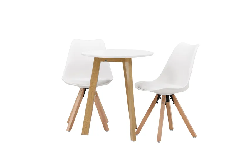 Leonora Spisegruppe 65 cm Rund med 2 Zeno Stoler - Hvit - Møbler - Bord - Spisegruppe