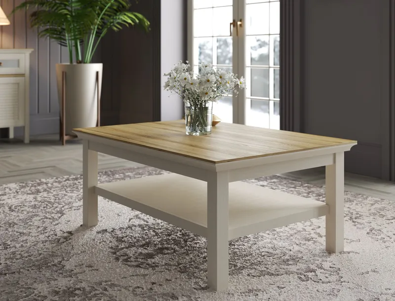 Letira Sofabord 100 cm - krem, eik og grå - Møbler - Bord - Sofabord & salongbord