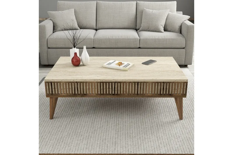 Lissione Sofabord 105 cm - Valnøtt/Beige - Møbler - Bord - Sofabord & salongbord