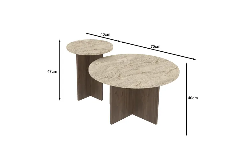 Lorricus sofabord 70 cm rundt - Travertin og Valnøtt - Møbler - Bord - Sofabord & salongbord