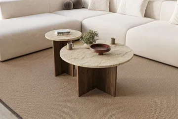 Lorricus sofabord 70 cm rundt - Travertin og Valnøtt - Møbler - Bord - Sofabord & salongbord