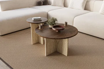 Lorricus sofabord 70 cm rundt - Valnøtt og Travertin - Møbler - Bord - Sofabord & salongbord