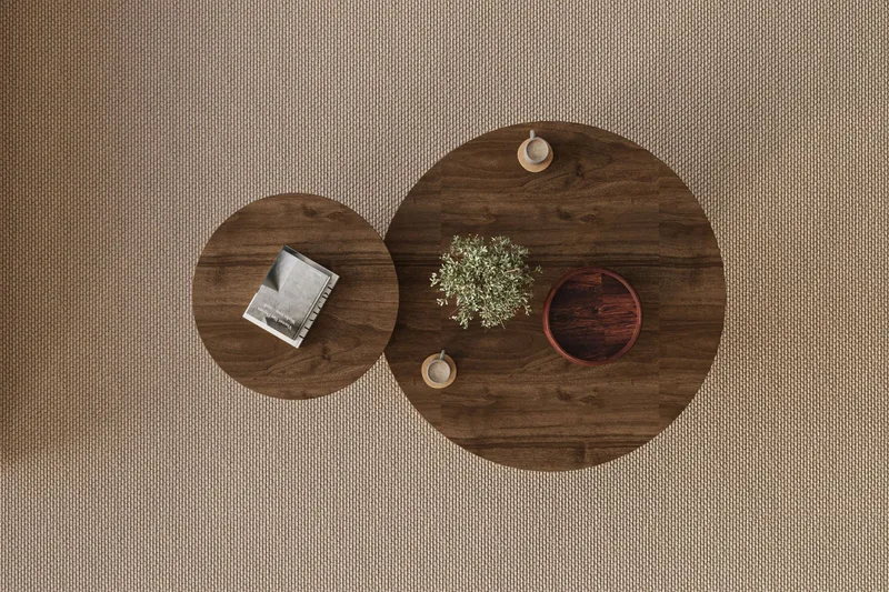 Lorricus sofabord 70 cm rundt - Valnøtt og Travertin - Møbler - Bord - Sofabord & salongbord