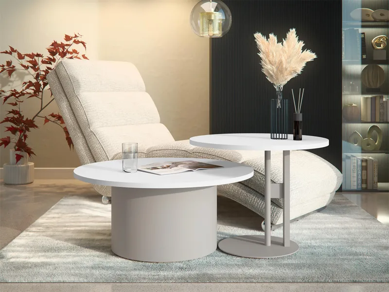 Lorvyn Sett med bord rundt 58/75 cm - Beige, hvit - Møbler - Bord - Sofabord & salongbord