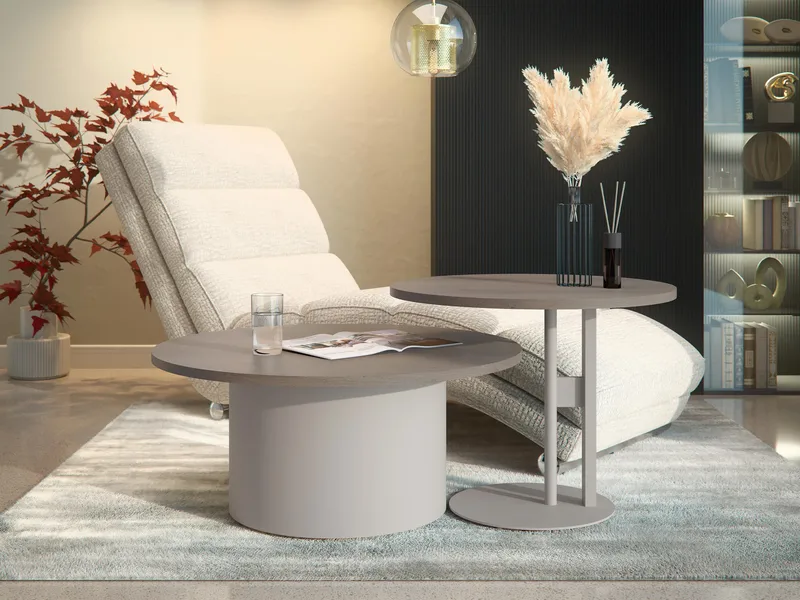 Lorvyn Sett med bord rundt 58/75 cm - Beige og lysebrun - Møbler - Bord - Sofabord & salongbord