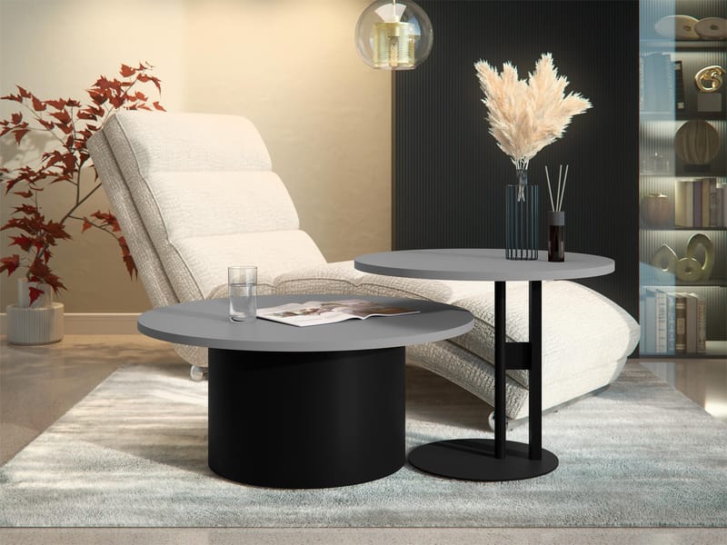 Lorvyn Sett med bord rundt 58/75 cm - Grå, svart - Møbler - Bord - Sofabord & salongbord