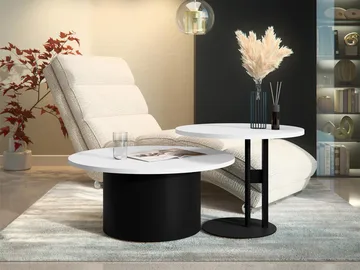 Lorvyn Sett med bord rundt 58/75 cm - Hvit, svart - Møbler - Bord - Sofabord & salongbord