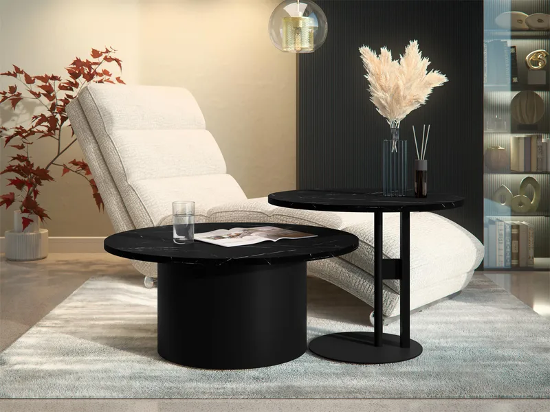 Lorvyn Sett med bord rundt 58/75 cm - Svart marmor - Møbler - Bord - Sofabord & salongbord