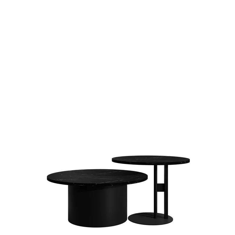 Lorvyn Sett med bord rundt 58/75 cm - Svart marmor - Møbler - Bord - Sofabord & salongbord